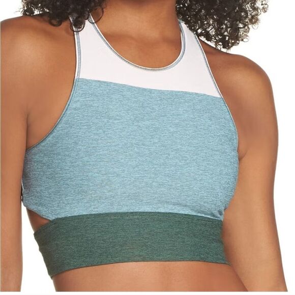 Outdoor Voices Tri-Tone Slashback Crop Top Small Green Ivory - Picture 1 of 5